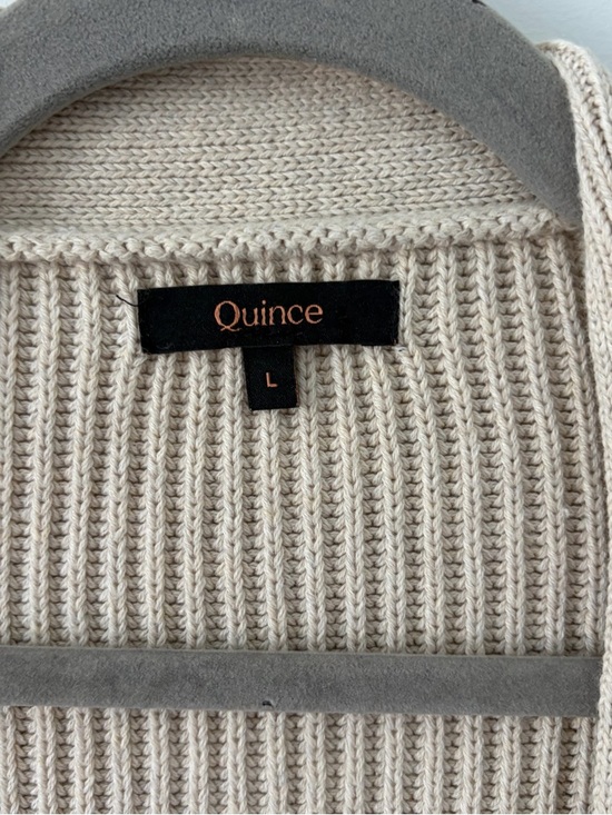Quince Organic Cotton Oversized Knit Ribbed Cardigan Sweater Speckled Beige L - Picture 4 of 9